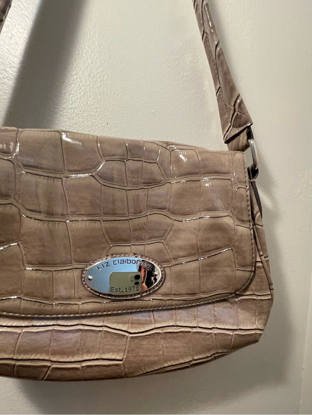 Liz Claiborne Tan Croc-Embossed Shoulder Bag